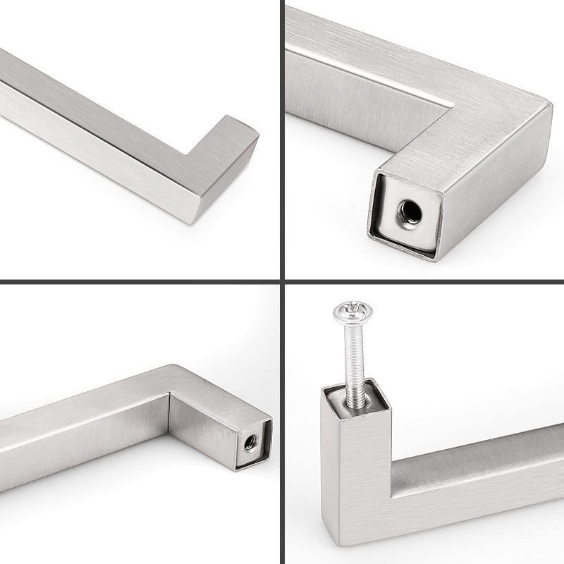 Probrico(10 Pack Square Stainless Steel Cabinet Pulls in Brushed Nickel 3-1/2 inch Hole Center, 4 Inch Total Length T Bar Kitchen Bathroom Drawer Hardware,Contemporary Dresser Closet Pulls - Image 3